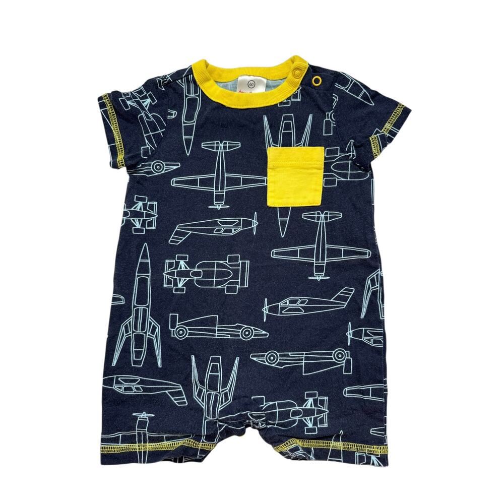 HANNA ANDERSSON Planes Cars Shortie Romper Sz 3-6 months 60cm Blue Yellow Unisex